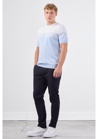 Resim Dufy A.mavi Çizgili Yatay Desen Erkek Triko - Slim Fit Mavi 