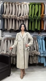 Resim Kadın Hakiki Kuzu Derisi Trençkot Deri OZEL3 (Geniş Kesim) - 6XL / BEJ 