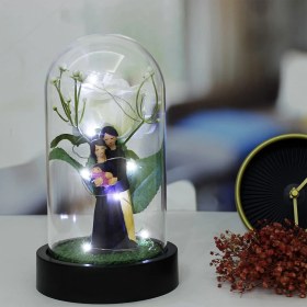 Resim Mobgift Gül Altında Benim Çekirdek Ailem Tasarımlı Işıklı Fanus (Beyaz) 