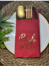 Resim Gold Yaldızlı Kırmızı Bride To Be Cepli Peçete 12 lı 40x40 