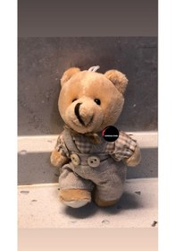 Resim Sevimli Elbiseli Tulumlu Ayıcık Peluş Oyuncak Anahtarlık Uyku Arkadaşı Hediyelik 12 Cm Beyaz 