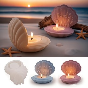 Resim 1 adet Kabuk Plaj Kabarcık Mum Tutucu Silikon Kalıp - Reçine Döküm, Epoxy Reçine Kalıpları DIY Ev Dekorasyonu için, Mumlar ve Ev Dekorasyonu için mükemmel 