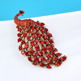 Resim ESJ Kristal Taş Tavus Kuşu Kadın Broş Ebat: 3,5*5,5 Cm 