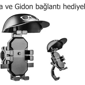Resim outfire Otomatik Tuşlu Şapkalı Motorsiklet Bisiklet Telefon Tutacağı Ayna ve Gidon Bağlantılı 