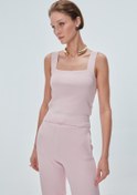Resim Kare Yaka Pembe Crop Top 