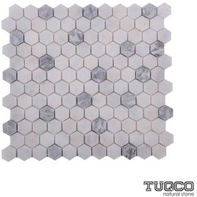 Resim Tuqco Doğaltaş 1" Hexagon Muğla B. - Gümüş Honlu Mermer Mozai 