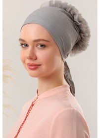 Resim Melodi Scarf Tesettür Fırfırlı Bone Gri Gri 