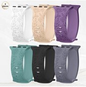 Resim Sunshine022 iOS Watch Uyumlu 6lı Floral Silikon Bant Seti 44 45 46 49mm Seri 1 2 3 Rahat Bej Kahverengi Siyah Beyaz Mavi 