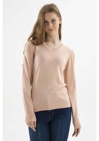 Resim Fashion Friends Kadın V Yaka Kazak 23k0244k1 Pudra 