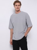 Resim Oversize Fit Yuvarlak Yaka Düz Erkek Mavi Kısa Kol Tişört Colin's