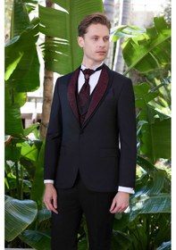 Resim Morven Erkek Siyah Santos Çıkma Yaka Slim Fit Damatlık Siyah 
