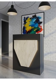 Resim Resital Ledli Karşılama Bankosu G-90 Cm Ofis Kasa Resepsiyon Masası Banko-001-4-8 