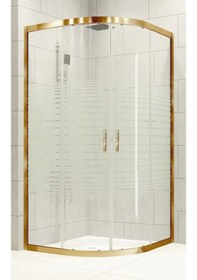 Resim Durul Duşakabin Oval Altın Profil 5mm Çizgili Cam Yükseklik 190 Cm Altın 