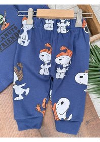 Resim Bisiklet Yaka Peanuts Friends Baskılı Alt Üst Pijama Takımı 4bb2 Lacivert 
