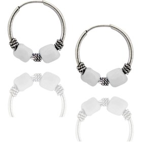 Resim Doğan Silver Gümüş 14 Mm Beyaz Taşlı Halka Küpe Dgn21131 