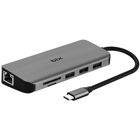 Resim Bix BX11HB Type-C to HDMI VGA Ethernet 3.5mm Aux Jack USB 3.0 PD Kart Okuyucu Dönüştürücü Adaptör Hub 