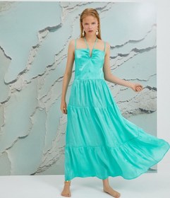 Resim Koton Şahika Ercümen X Koton - Askı Detaylı Katlı Uzun Elbise Mınt 2sak80491ew 2SAK80491EWMNT Mint Yeşili 