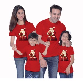 Resim HediyeMania Yılbaşı Kırmızı Aile Kombini Tişört Seti Anne Baba Çocuk Için 4lü Tshirt 