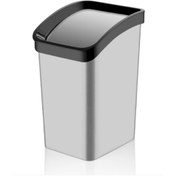 Resim Bahat Plastik Gri Siyah Renkli Itme Kapaklı Klik Ofis Wc Çöp Kovası 6 Lt 