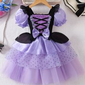 Resim Kızların Zarif Kelebek Kurdele Detayı 3 Katlı Tül Prenses Elbisesi - Lavanta ve Siyah Katmanlı Etek Halloween, Bahar Yaz Sonbahar Özel Günler İçin 