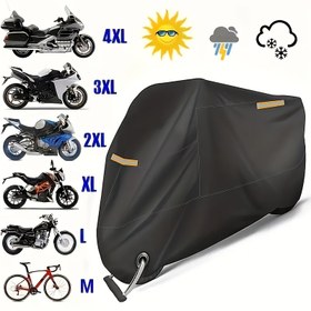 Resim Tüm Mevsimler Motosiklet ve Bisiklet Kılıfı - Toz Geçirmez, Su Geçirmez, UV Dirençli, Yırtılma Dirençli 190T Kumaş ile Yansıtıcı Şeritler, Tüm Boyutlar İçin Uygun (L'den 4XL'ye), Kilitli Kayışlar ve Taşıma Çantası Dahil, Motosiklet Kılıfı, Güvenli Kilitli Kayışlar 