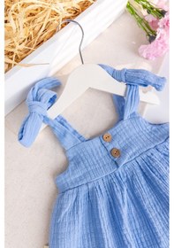 Resim Babymod Müslin 100% Pamuk Askılı Yazlık Kız Bebek Elbise Mavi 