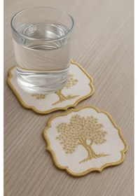 Resim Altın Meşe 6'lı Linen Keten Kahve Yanı Kokteyl Sunum Parti Peçetesi Nakış Işlemeli Sunumluk Altın 