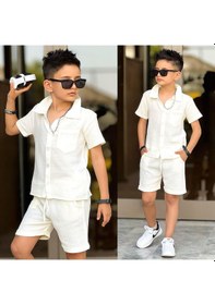 Resim Ay Kids Erkek Çocuk Müslin Gömlek Şort Takım Yazlık Rahat Ve Şık Kombin 11737-b Beyaz 