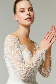 Resim Hermione Boncuk İşlemeli Dantelli A Kesim Gelinlik - Kırık Beyaz / 40 