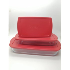 Resim Paşabahçe Kırmızı Kapaklı Dikdörtgen Borcam Set 3 Parça 