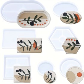 Resim 7 adet Tepsili Silikon Kalıp Seti, Alçı Tepsili Kalıplar, Reçine Döküm Silikon Reçine Kalıplar, Bardak Reçine Çay Tepsisi Yapımı, Oval, Yuvarlak, Dikdörtgen, Kare, Altıgen, Silikon Kalıp Tepsisi, DIY Epoksi Reçine, Alçı, Beton Çimento El Sanatları için Uygun, Ev Dekorasyonu, El Yapımı Hediyeler için Kullanılır 