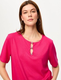 Resim Yakası Metal Yıldız Aksesuarlı Kısa Kol Örme Bluz S26blz008 Us26blz00846 Fuşya 