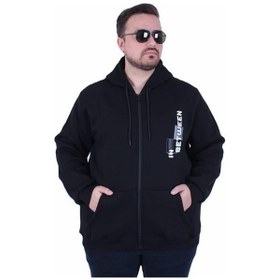 Resim Mocgrande Büyük Beden Kapüşonlu Fermuarlı 3ip Sweat İn Between 25717 Sıyah Siyah 