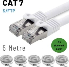 Resim 5 Adet 5 Metre Beyaz Cat7 Kablo S/ftp Ethernet Network Lan Ağ Kablosu 
