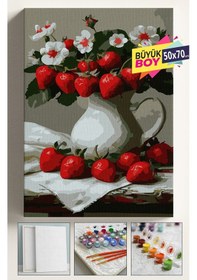 Resim Sayılarla Boyama Seti Numaralı Tuval Fırça Boya Dahil Kasnaklı Set 50x70 Cm - Çilek Vazo 