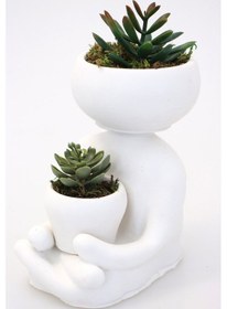 Resim Yapay Çiçek Deposu Succulentli Buda Heykeli Beyaz Trend Model 