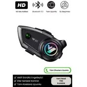 Resim Y80 Yeni Nesil Motosiklet Kask Interkom Mikrofonlu Gürültü Engelleyici Işıklı 5.3 Bluetooth Kulaklık 