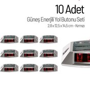 Resim İleri Trafik 10'lu Set Kırmızı Solar Yol Butonu 3x3 Ledli 
