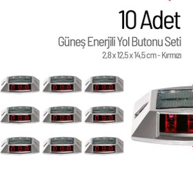 Resim İleri Trafik 10'lu Set Kırmızı Solar Yol Butonu 3x3 Ledli 