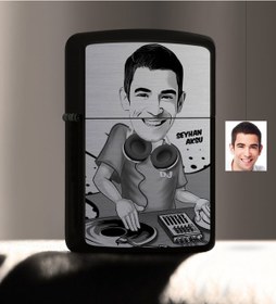 Resim Kişiye Özel Bay Dj Karikatürlü Benzinli Siyah Metal Çakmak - 1 