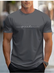 Resim Guılan Erkek 100% Pamuk Yazlık Rahat Grafik Baskılı Spor Tişörtkoyu Gri Koyu Gri 