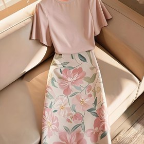 Resim Şık Özel Kadın Moda Elbise Takımı, Çiçek Desenli Midi Etek ve Üst, 2025 Yeni Koleksiyon, Şık, Günlük Kullanıma Uygun, Zarif, Basit ve Sofistike, Rahat Geziler İçin 
