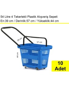 Resim Akdenizpos Tekerlekli Plastik Market Alışveriş El Sepeti 54 Litre Mavi 10 Adet 