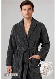 Resim %100 Pamuk Unisex Antrasit Bornoz - Şalyaka Otel Bornozu, Spa Için Ideal, Günlük Kullanıma Uygun Antrasit 