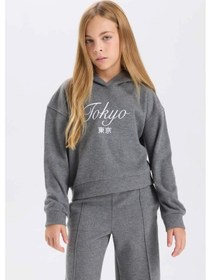 Resim DeFacto Kız Çocuk Kapüşonlu Baskılı Selanik Kumaş Sweatshirt D4294A824WNAR198 