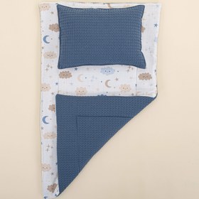 Resim Alt Açma Matı ve Yastık - Çift Taraflı - Koyu İndigo Petek - Mavi Bulut 