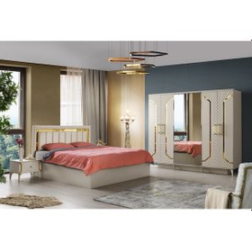 Resim Milano Yatak Odası-mdf-kum Beji-6 Kapaklı Ve Aynalı-bazasız Traversli 