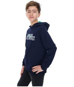 Resim Toontoy Kids Toontoy Erkek Çocuk Oversize Kapüşonlu Hafif Düşük Omuz Baskılı Sweatshirt - 2 İplik Lacivert 