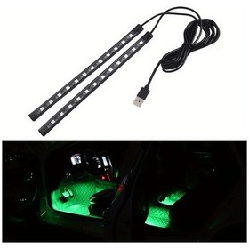Resim Cloudstore Yeşil 24 Led Usb Port Araç İçi Dekorasyon Rgb Neon Işık Şeridi 