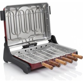 Resim Akel AB670 1200W Kırmızı Elektrikli Izgara, Kokusuz & Dumansız Mangal, Barbekü, 6 Adet Krom-Nikel Kaplama Şiş 